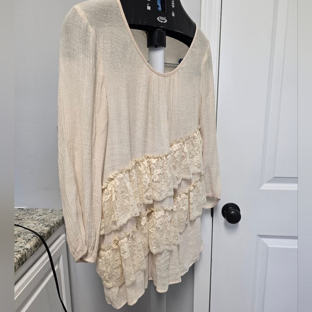 Vintage Boho Gauze Womens top size small, cream colored with tiered lace Romanti - Picture 8 of 13